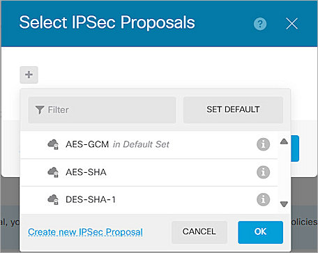 Screenshot of the Select IPSec Proposals dialog box
